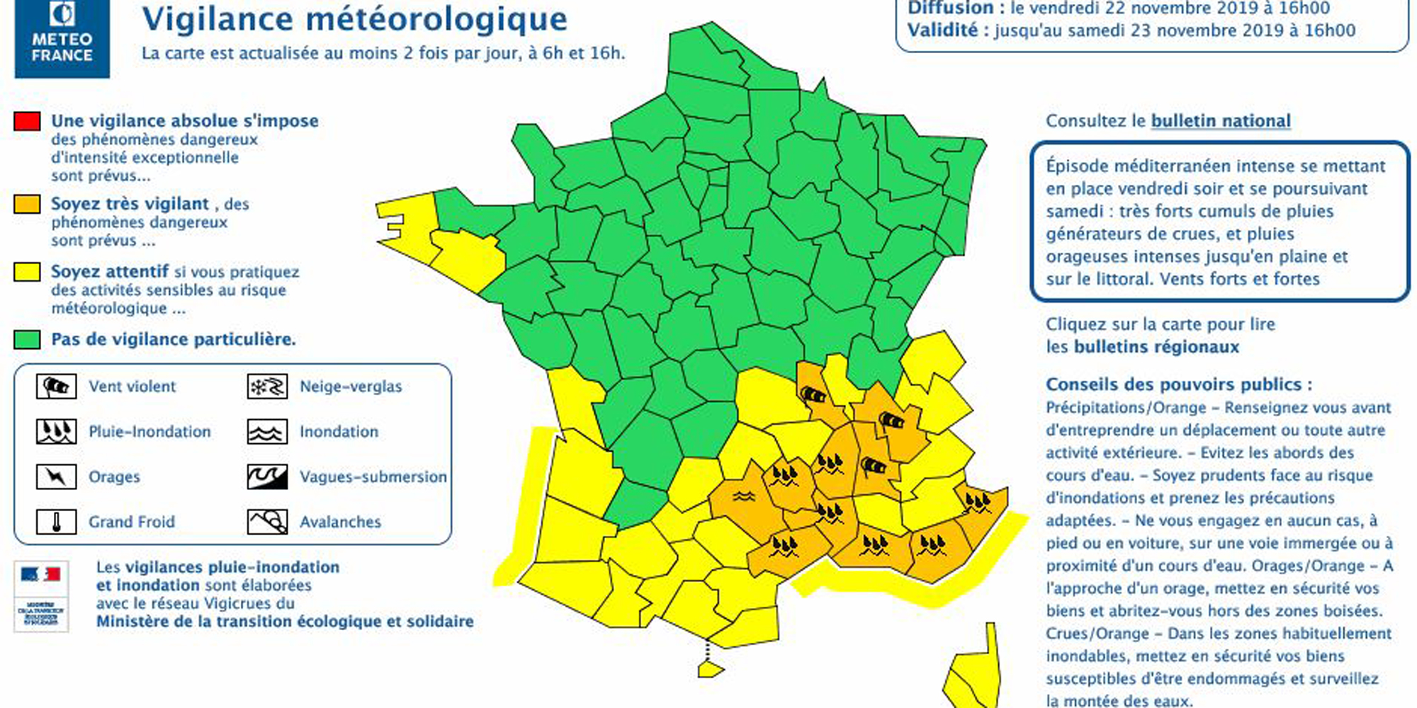 onze departements du sud est en alerte orange orages et pluie inondation